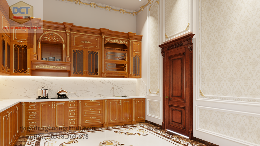 Tủ bếp tân cổ điển gỗ gõ đỏ Bình Phước